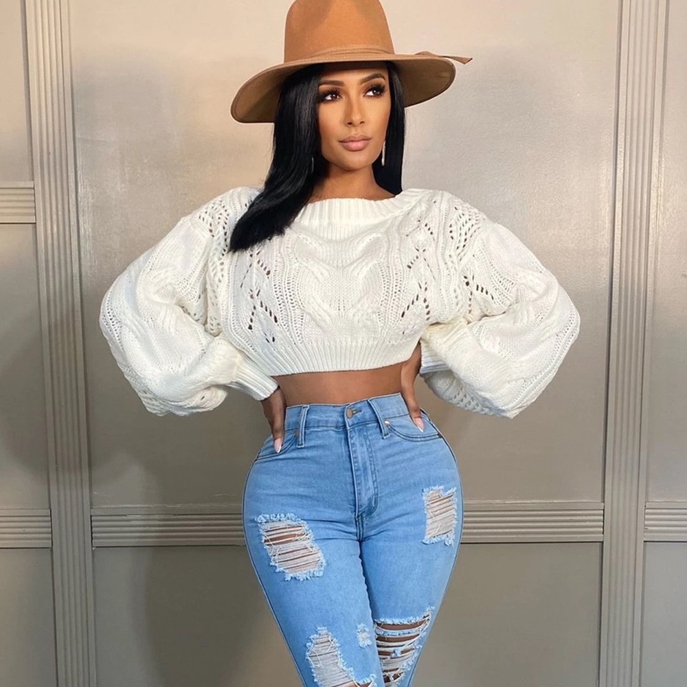 Ivory Knit Cropped Sweater
